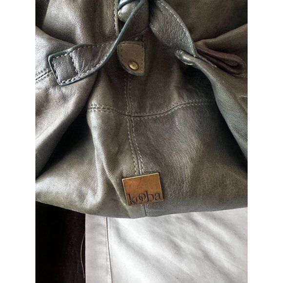 Kooba all leather 2 tone top handle handbag brown and olive green - Picture 8 of 8